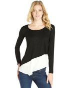 Jamison Black And White Knit Colorblock Asymmetric Tee - Lyst