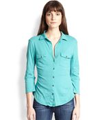 James Perse Cotton Jersey Button-Front Shirt - Lyst