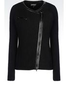 Emporio Armani Wool Jacket with Leather Trim - Lyst