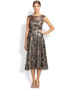 Kay Unger Lace-Overlay Metallic Dress - Lyst