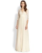 Teri Jon Metallic Lace-Top Gown - Lyst