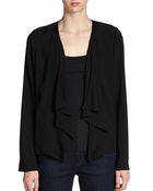 Eileen Fisher Leather-Trimmed Silk Jacket - Lyst