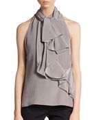 Valentino Flounce Detailed Crepe De Chine Blouse - Lyst