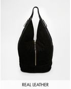 Asos Leather and Suede Slouch Hobo Bag with Center Zip - Lyst