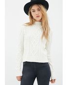 Forever 21 Cable Knit Mock-Neck Sweater - Lyst