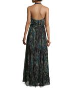 Halston Heritage Striated Chiffon Halter Maxi Dress - Lyst