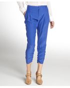 Parker Medium Blue Animal Print 'Devlin' Ruched Ankle Silk Pants - Lyst