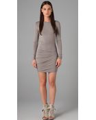 T By Alexander Wang Striped Ruched Long Sleeve Dress - Lyst