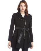 Kensie Black Textured Asymmetrical Belted Zip Up Coat - Lyst