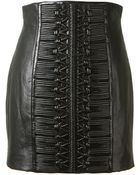 Balmain Black Leather Mini Skirt - Lyst