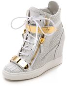 Giuseppe Zanotti Croc Embossed Wedge Sneakers - White - Lyst