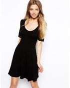 Asos Skater Dress With Lace Sleeves - Lyst