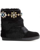 Tory Burch Curran Embellished Suede Boots With Fur - Lyst