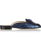 Oscar de la Renta Cici Embellished Glittered Leather Slippers - Lyst
