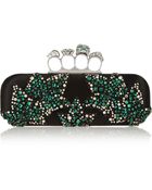 Alexander McQueen Knuckle Swarovski Crystal-Embellished Satin Box Clutch - Lyst