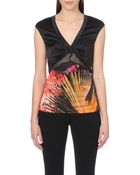 Roberto Cavalli Printed Stretch Silk Top - Lyst