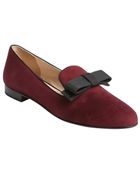 Prada Granate Suede Grosgrain Bow Loafers - Lyst