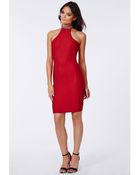 Missguided Halter Chain Detail Midi Dress Red - Lyst