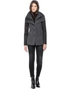 SOIA & KYO Veroy-Sp Grey Short Wool Jacket With Leather Sleeves - Lyst