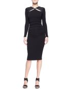 Donna Karan New York Long-Sleeve Leather-Trim Cool Jersey Slash Dress - Lyst