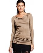 Michael Stars Long Sleeve Wide Neck Cowl With Shirring - Lyst