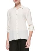 Eileen Fisher Long-Sleeve Silk Button-Front Blouse - Lyst