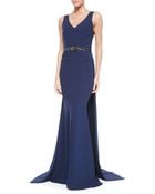 Zac Zac Posen Sleeveless Embellished-waist Gown W Train - Lyst