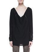 Donna Karan New York Long-Sleeve Draped Wool Top - Lyst