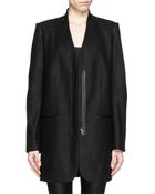 Helmut Lang Leather Trim Wool Combo Coat - Lyst