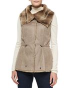 Alberto Makali Sueded Fabric Vest with Faux Fur Collar - Lyst