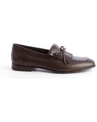 Ferragamo Dark Brown Leather Bow Tie Fringe Detail Loafers - Lyst