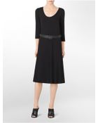 Calvin Klein Solid 3/4 Sleeve Belted Matte Jersey Dress - Lyst