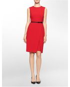 Calvin Klein Belted Sleeveless Slit Dress - Lyst