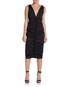 Donna Karan New York Ruched-Front Silk-Blend Sheath Dress - Lyst