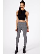 Missguided Weronika Dogtooth Check Skinny Trousers In Grey - Lyst