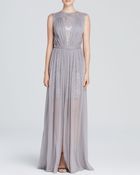 Vera Wang Gown Sleeveless Lace Illusion Draped Chiffon - Lyst