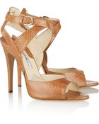 Brian Atwood Alisee Elaphe Peep-Toe Sandals - Lyst