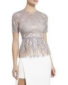 BCBGMAXAZRIA Caleste Lace Peplum Top - Lyst