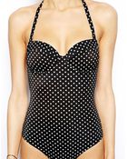 Asos Cupped Spot Bandeau Swimsuit - Lyst