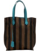 Fendi Tobacco Striped Canvas Contrast Top Handle Tote Bag - Lyst