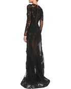 Elie Saab Long-Sleeve Sheer-Lace Gown - Lyst