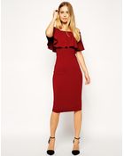 Asos Ruffle Top Bardot Midi Dress - Lyst