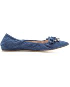 Miu Miu Crystal-Embellished Denim Ballerinas - Lyst
