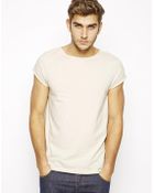 Asos T-Shirt With Boat Neck And Rolled Sleeve - Lyst