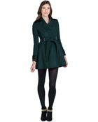 Badgley Mischka Scarlett Belted Wool Coat With Fur - Lyst