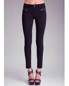 Bebe Sateen Moto Skinny Jeans - Lyst
