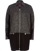 River Island Black Tweed Leather-Look Panel Oversized Coat - Lyst