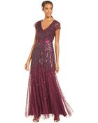 Adrianna Papell Cap-Sleeve Beaded Sequined Gown - Lyst