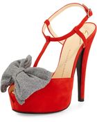 Giuseppe Zanotti Suede T-Strap Bow Sandal - Lyst
