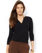 Lauren by Ralph Lauren Petite Faux Suede Trim Top - Lyst